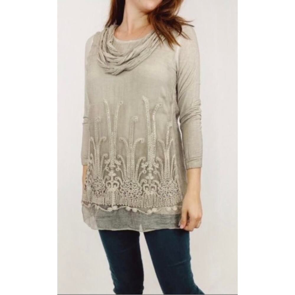 Soft Surroundings Beaux Arts Silk Tunic Cami Embroidered Sequin Large Gray